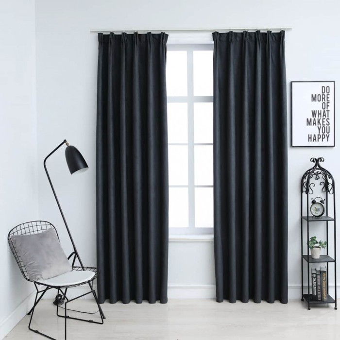 Draperii opace cu c&acirc;rlige, 2 buc., antracit, 140 x 225 cm