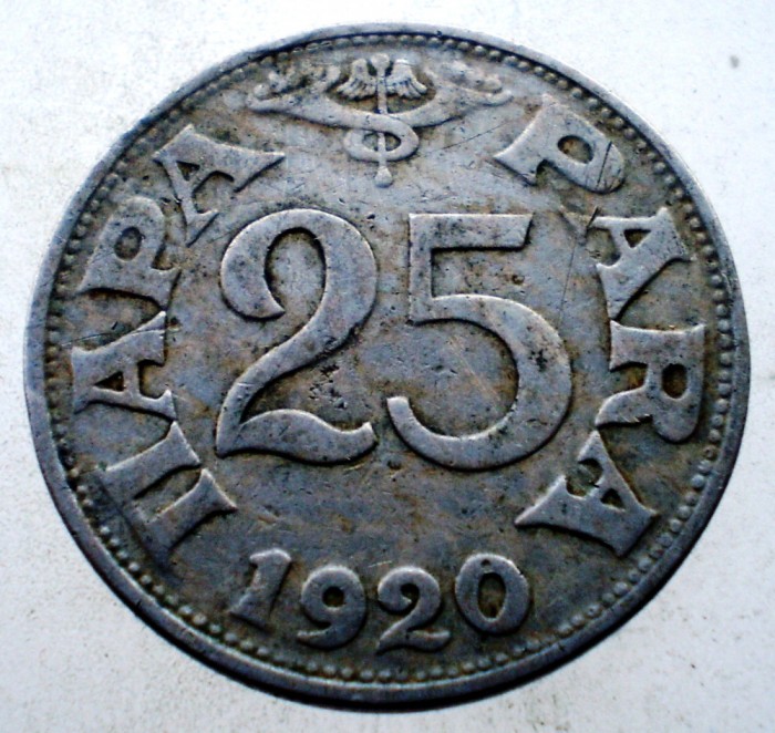 7.213 YUGOSLAVIA JUGOSLAVIA IUGOSLAVIA 25 PARA 1920