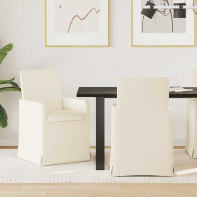 Scaune de dining cu roti 2 pcs Bej 57 x 67 x 95 cm in foto