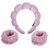 Set Skincare cu Bentita si Mansete pentru Incheieturi, Lila, 3 Piese, CMCLASS