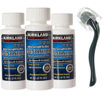 Minoxidil Kirkland 5%, 3 Luni Aplicare, Dermaroller Cu Capac Protector, Tratament Pentru Barba / Scalp foto