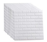 Set 10x Tapet Caramida, Model Piatra Naturala, suprafata acoperire 5.4 mp, autoadeziv, waterproof, usor de montat, design modern, 70x77 cm, alb