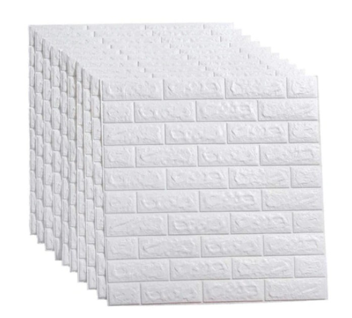 Set 10x Tapet Caramida, Model Piatra Naturala, suprafata acoperire 5.4 mp, autoadeziv, waterproof, usor de montat, design modern, 70x77 cm, alb