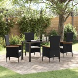 VidaXL Scaune de grădină negre cu pernă 5 pcs Negru 140 x 70 x 73 cm