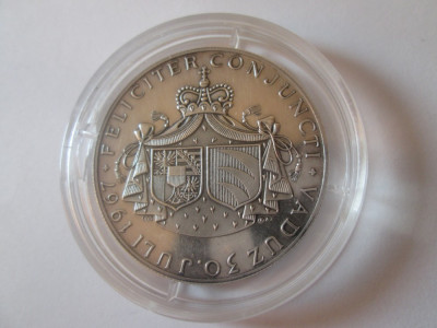 Rara! Medalie Proof argint 900-Sarbatorirea nuntii regale din Liechtenstein 1967 foto