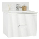 Cumpara ieftin Baza si lavoar ceramic GN0091, mobilier baie suspendat 70 cm, dreptunghiular, front MDF, sertare soft close, alb