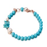 Cumpara ieftin Brățară Turcoaz și Perle Naturale Argint 925 Placat Aur Roz, Reglabilă 18-23cm - Bijuterie Handmade Made in Italy