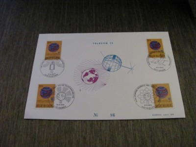 4 Timbre Obliterate cu Ștampile Speciale din Diferite Orașe, Ediție Limitată Colecție Telecomunicații Carton Filatelic Belgia 1973 foto
