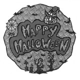 Suport Farfurie PVC, Model P&acirc;nză de Păianjen, Mesaj &quot;Happy Halloween&quot;, Negru, 38cm, Oem