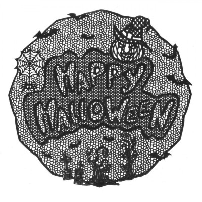 Suport Farfurie PVC, Model P&amp;acirc;nză de Păianjen, Mesaj &amp;quot;Happy Halloween&amp;quot;, Negru, 38cm foto