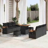 Set canapea grădină 9 piese cu perne Răchită neagră Acacia