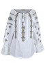 Bluza dama tip ie 124, alb/maro inchis , marimea XL, Casual, Bumbac