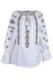 Bluza dama tip ie 124, alb/maro inchis , marimea L, Casual, Bumbac