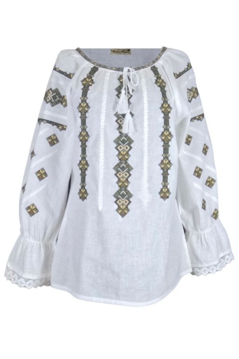 Bluza dama tip ie 124, alb/maro inchis , marimea S