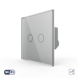 Cumpara ieftin Intrerupator dublu cap scara/cruce Wi‑Fi cu touch Livolo, sticla gri
