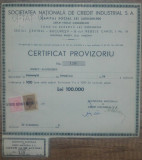 Certificat provizoriu Societatea Nationala de Credit Industrial