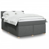 Gossi pat box spring cu saltea, gri inchis, 140x200 cm, textil