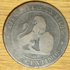Spania - moneda de colectie istorica - 10 / diez centimos 1870 OM - bronz !