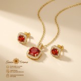 Set Rubin Regal , cercei, pandantiv E i lant placate cu aur 14K