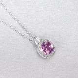 Colier Din Argint Piatra Roz Zirconiu Patrat ARG397J, Argintboutique