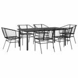 Cumpara ieftin Set de sufragerie de gradina 7 piese sticla neagra polirattan