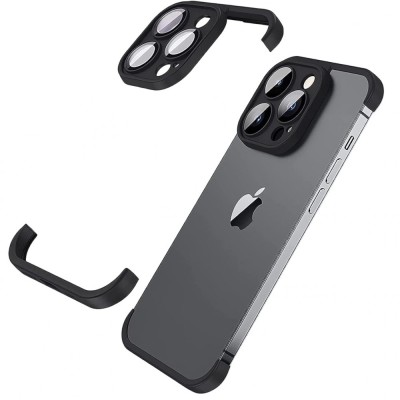 Husa metalica edgeless compatibila cu iphone 15 pro, flippy, protectie pentru colturi si camera, aliaj, antisoc, antizgariere, negru metalizat foto
