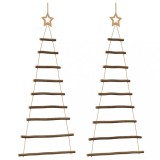 Cumpara ieftin Bradi de Craciun suspendati cu stele in varf, 2 buc., 55x120 cm, crenguta naturala