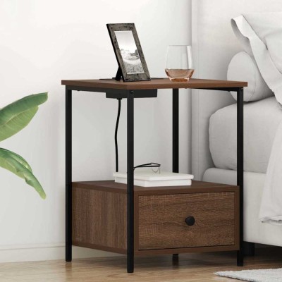 vidaXL Cabinet de noptiere cu stație de &amp;icirc;ncărcare Stejar brun 859438 foto