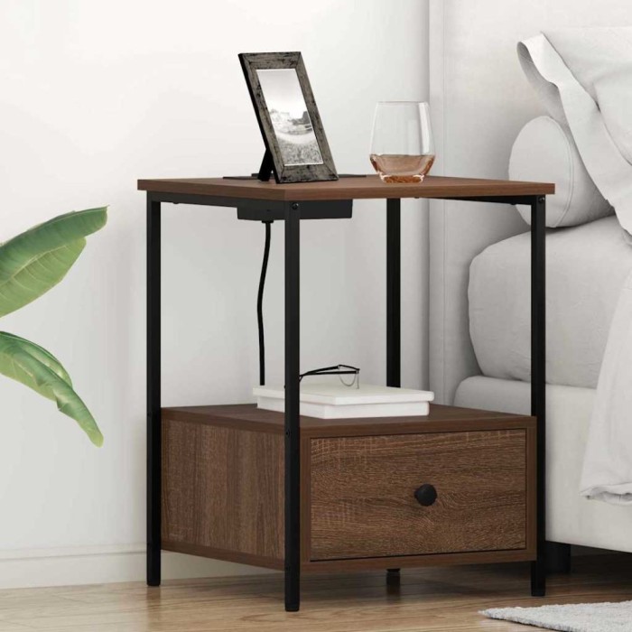 vidaXL Cabinet de noptiere cu stație de &icirc;ncărcare Stejar brun 859438