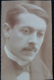 Fotografie tip Carte Postala, Portret de barbat cu mustata, perioada interbelica