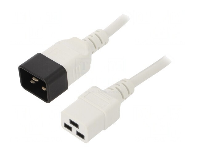Cablu Alb 3x1,5mm&sup2; IEC C19 Mamă la IEC C20 Tată 0,5m 16A
