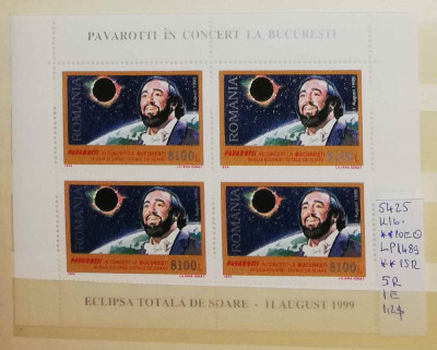 1999 Pavarotti bloc de 4 LP1489 MNH Pret 3,5+1 Lei foto