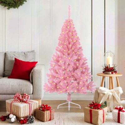 vidaXL Brad de Crăciun artificial pre-iluminat Roz 150 cm PVC 3397059 foto