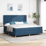 Cumpara ieftin Pat cu arcuri cu headboard albastru 200 x 200 cm tesatura