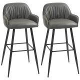 HOMCOM Set 2 Scaune de Bar din Piele Ecologică PU, Scaune &Icirc;nalte cu Suport pentru Picioare, 52x53x99 cm, Gri &Icirc;nchis | Aosom Romania