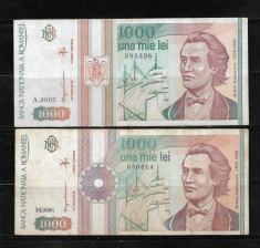 ROMANIA LOT DOUA BANCNOTE 1000 1 000 LEI , 1991 SI 1993, CIRCULATE foto