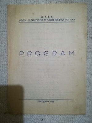 1958, Program OSTA, revoista de dans RDG, teatrul de vara I V STALIN Bucuresti foto