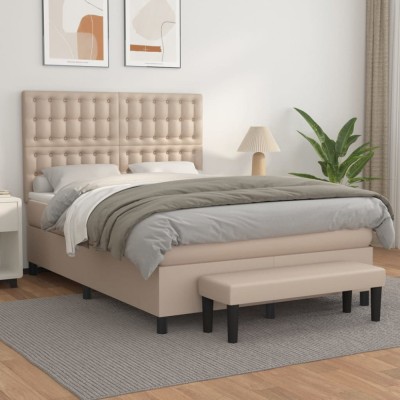 vidaXL Pat box spring cu saltea, cappuccino, 140x200cm piele ecologică 3137670 foto