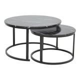 Cumpara ieftin Set de 2 masute de cafea Revelon MDF aspect marmura negru 80x80x45 cm