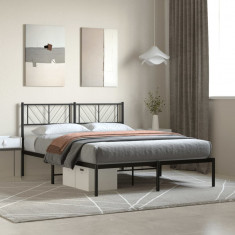 Cadru de pat metalic cu tablie, negru, 135x190 cm foto