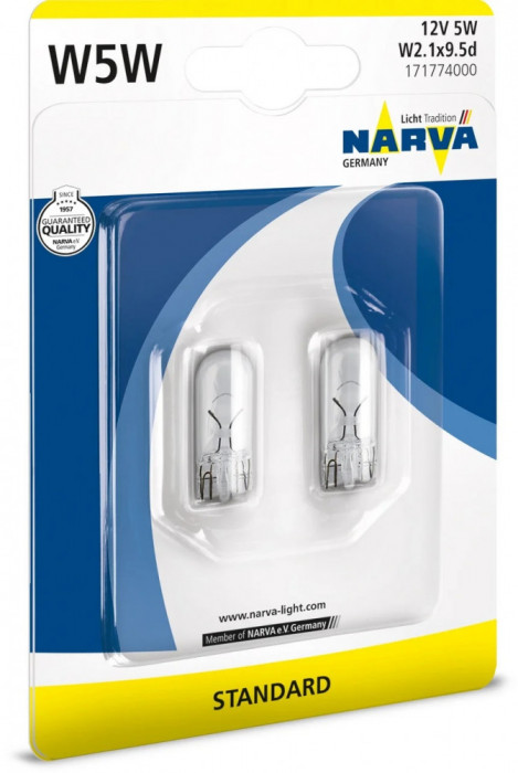 Bec Narva W5W 12V 5W Blister Set 2 Buc 171774000