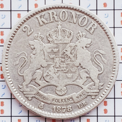 1046 Suedia 2 kronor 1878 Oscar II (1872-1907) km 742 argint foto
