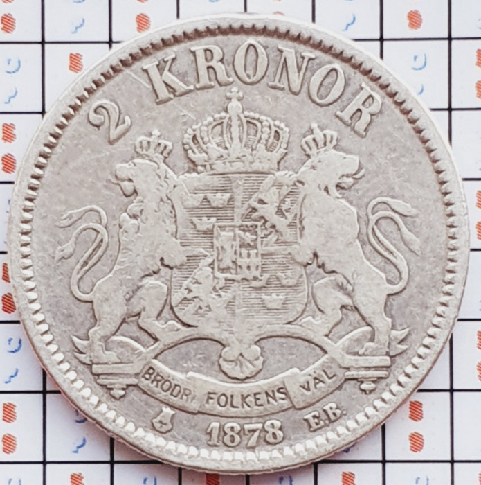 1046 Suedia 2 kronor 1878 Oscar II (1872-1907) km 742 argint