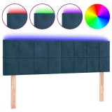 Cumpara ieftin Tablie de pat cu LED, albastru inchis, 144x5x78/88 cm, catifea