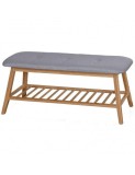 Bancheta cu suport pentru pantofi HM ST15, lemn masiv, stofa, capacitate 10 perechi, gri/natur