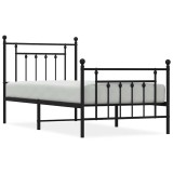 Cumpara ieftin Cadru pat metalic cu tablii de cap/picioare, negru, 90x190 cm
