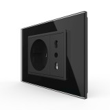 Cumpara ieftin Priza dubla italiana Livolo neagra cu rama din sticla, standard italian