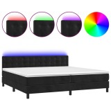 Cumpara ieftin Pat cu arcuri, saltea si LED, negru, 200x200 cm, catifea