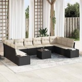 Cumpara ieftin Set de canapele pentru grădină cu pernă 11 pcs negru și crem