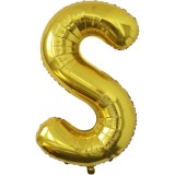 Balon folie metalizata litera s, flippy, 40 cm, umflati cu heliu sau aer, ambalaj individual, pai inclus, auriu